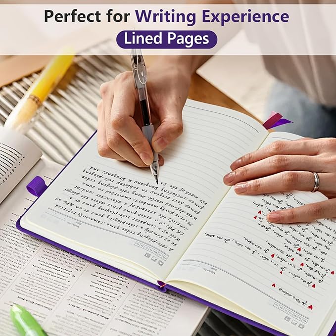 Lined Journal Notebook for Men & Women, 160 Pages College Ruled Journal for Writing, A5 Hardcover Leather Notebooks for Work, School, Business, Travel, Daily Diary 5.9" x 8.5" (Purple)