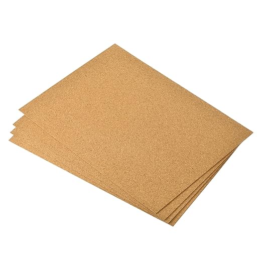 uxcell 4pcs 8.3" x 11.8" Self Adhesive Cork Sheets 1mm Thick A4 Rectangle Cork Table Mat Cup Backing Coaster Cork Board Wall Tiles