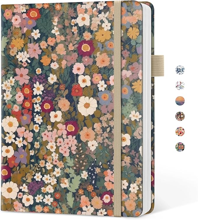 Taja Pretty Lined Journal for Women, Aesthetic Cute Hardcover Leather Journal for Writing, A5 College Ruled Notebook for Work & Note Taking, Perfect for Office School Home, 160 Pages, Meadow Flowers
