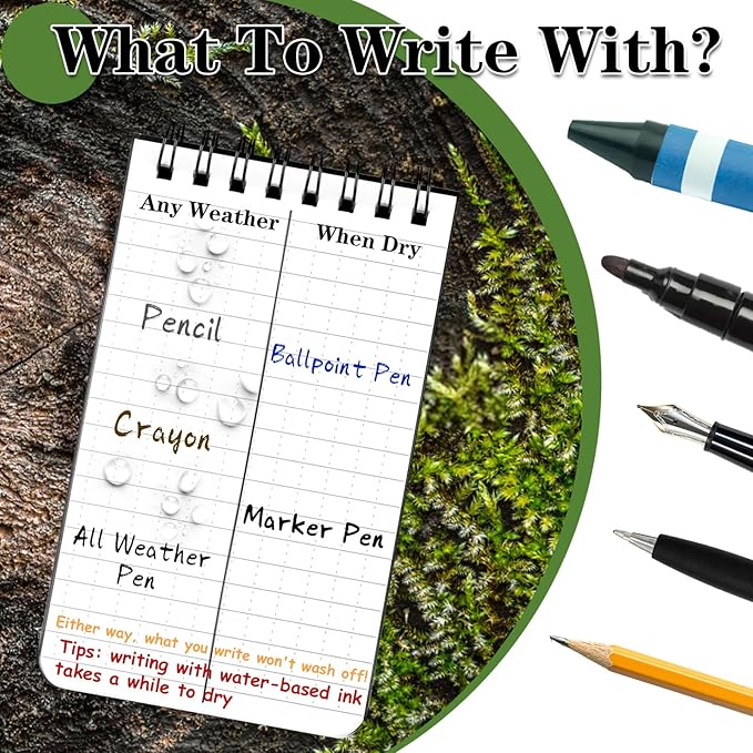 Waterproof Notebook, 4 Pack Top-Spiral Pocket Notepad, 3" x 5" Weatherproof NotePad, All Weather Police Pocket Notebook Little Memo Steno Note Pads for Outdoor Office School Recording, Mixcolor