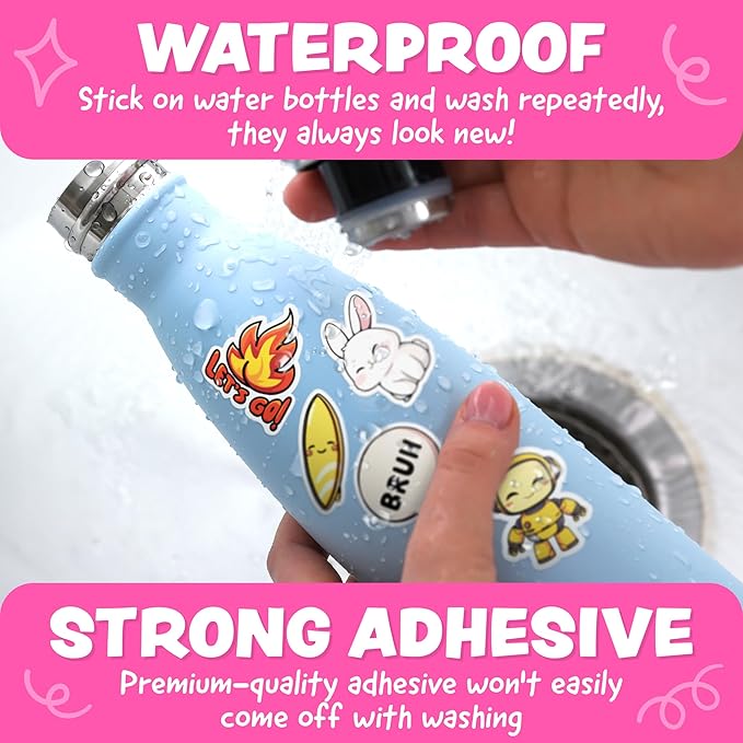 Cute Stickers for Kids - Kawaii Water Bottle Stickers for Teens - 108pc Sticker Pack - Waterproof Vinyl Stickers for Water Bottles, Scrapbook, Laptops - Valentine Stickers for Kids Classroom, Gifts