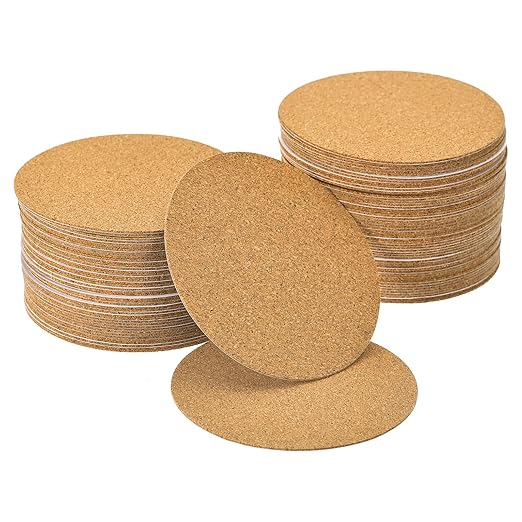 uxcell 100 Pcs Self-Adhesive Cork Round, 3'' x 3'' Cork Tiles Backing Sheets Cork Coasters for DIY Crafts, Brown,(a23101100ux0962)