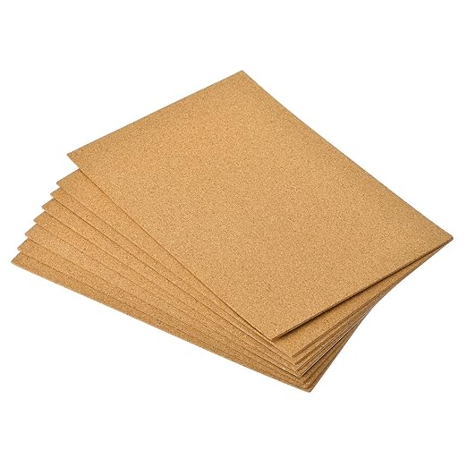 uxcell 8pcs 8.3"" x 11.8"" Self Adhesive Cork Sheets 2mm Thick A4 Rectangle Cork Table Mat Cup Backing Coaster Cork Board Wall Tiles, Brown