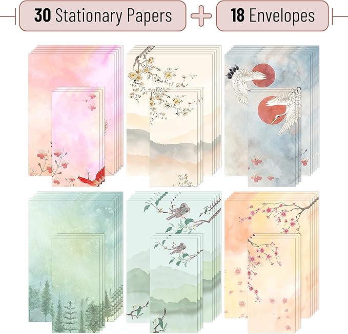 Mr. Pen Stationery Letter Set with Envelopes - 30 Writing Papers + 18 Envelopes, Cute Stationary Set for Writing Letters