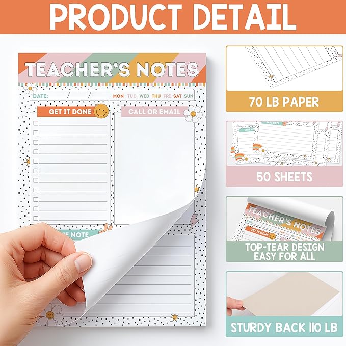 Teacher Gifts, Gifts for New Teachers, Retro Groovy Teacher Notepad, To-Do List Notepad, Stationery Must-Have Supplies for Preschool, Elementary, Middle, and High School Teachers