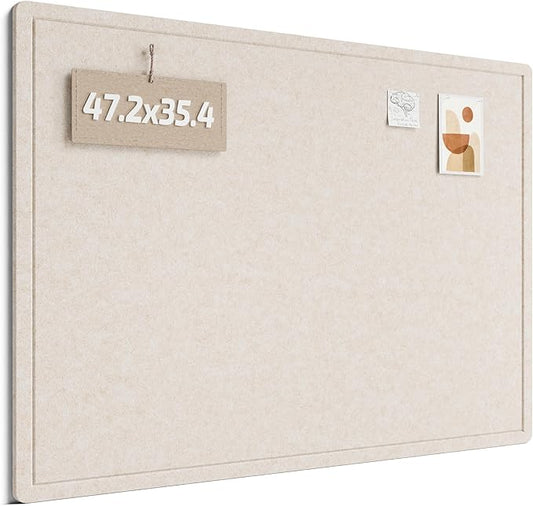 Fluxynara Large Bulletin Board, 47.2" x 35.4" Cork Board Alternative with 24 Safe Removable Adhesive Tabs, Foldable Felt Pin Board for Home Office, Classroom, Bedroom,Entryway for Walls— Oatmeal
