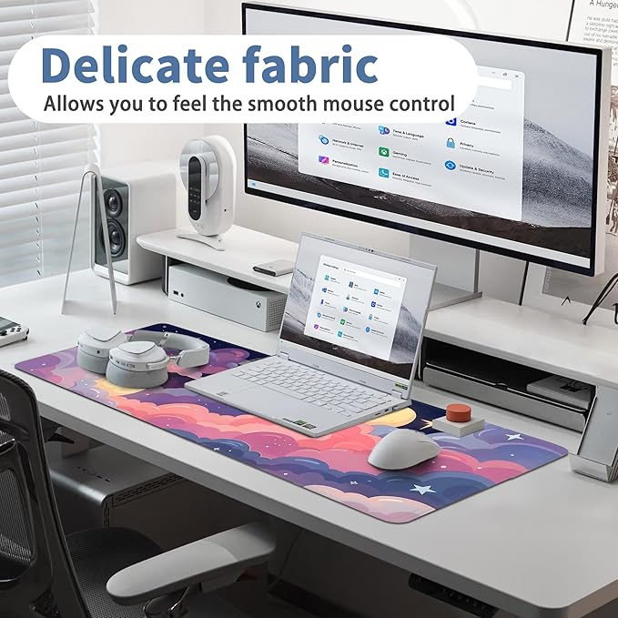 Cute Mouse Pad Kawaii Large Desk Mat Extended Keyboard Mouse Pad Pink Purple Cloud Mousepad with Non-Slip Base and Stitched Edge Gaming Mouse Mat Desk Pad 31.5 x 11.8 Mouse Pads for Desk Home Office