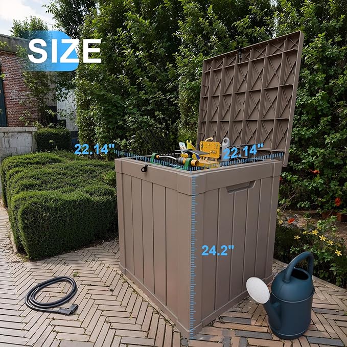 50 Gallon Waterproof Outdoor Storage Box,Resin Deck Box,Lockable Outside Storage Box Container for Patio Furniure,Garden Tools (50 Gallon,Grey)