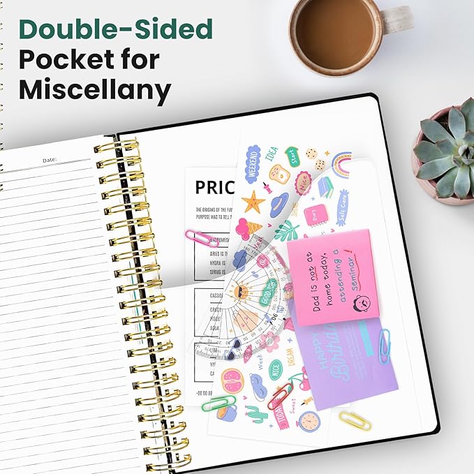 Large Spiral Lined Notebooks for Work with Removable Dividers & Tabs, 8.5"x11" Pretty Hardcover 5 Subject Notebook Journal for Women, College Ruled, Perfect for Study & Office Organization, 280 Pages,Forest Botanica