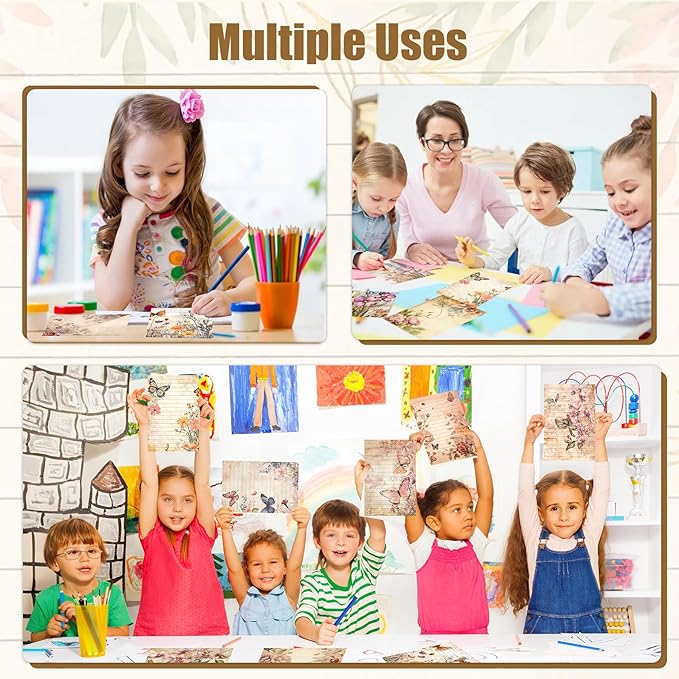 160 Pcs Stationery Paper Set, Nature Vintage Floral Butterfly 50 Stationary Paper 50 Envelopes 60 Round Dot Sticker