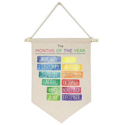 The Months of The Year Education - Christmas Gifts for Baby Kids Nursery Room Front Door - Canvas Hanging Flag Banner Wall Sign Decor -Preschool Education - Baby Shower,Birthday, New Year Gifts