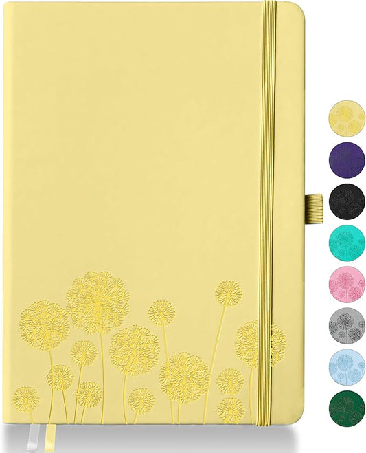Notebook Journal for Women,A5 Hardcover Leather Journaling Notebooks for Work,200 Pages Travel Journal for Women Men with Pen Holder and Ribbon,5.78"×8.34"(Yellow)