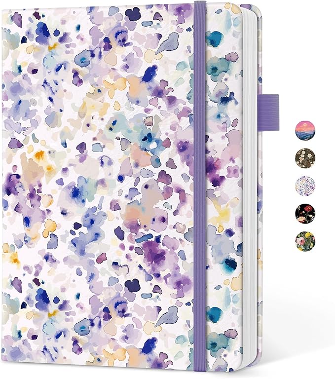 Taja Pretty Lined Journal for Women, Aesthetic Cute Hardcover Leather Journal for Writing, A5 College Ruled Notebook for Work & Note Taking, Perfect for Office School Home, 160 Pages, Purple Blocks