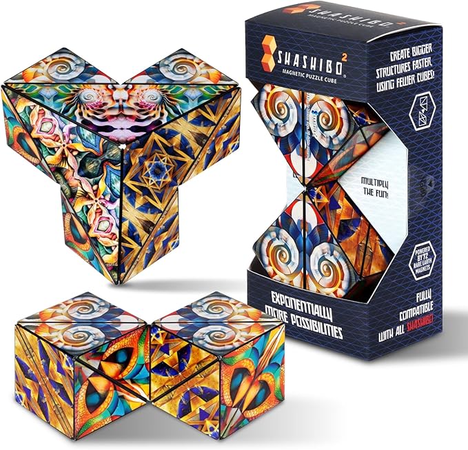 Shashibo Squared Shape Shifting Box – Next Generation XL STEM Puzzle Fidget Toy with Ultra Strong Magnets, Perfect Sensory Gift – Pairs w/All Shashibo Cubes (Atlantis)