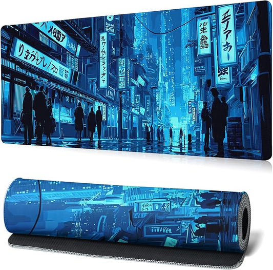 Japanese Gaming Mouse Pad Large Desk Mat Extended Keyboard Streets Mouse Pad Anime Mousepad with Non-Slip Base and Stitched Edge Mouse Mat Desk Pad 31.5 x 11.8 Mouse Pads for Desk Home Office Gaming