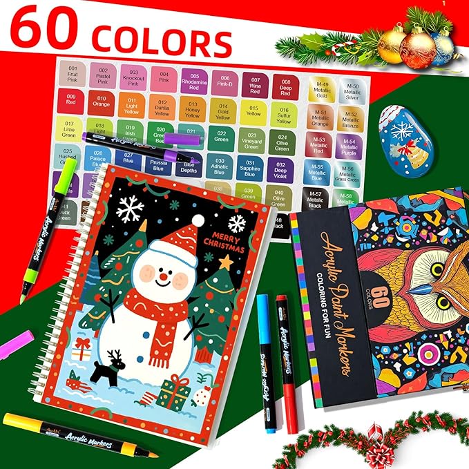 Aen Art 60 Colors Brush Tip Acrylic Markers, Water-Based Acrylic Paint Pens for Glass, Stone, Fabric, Ceramic, Wood, Canvas, Rock Painting, Card Making and DIY Crafts