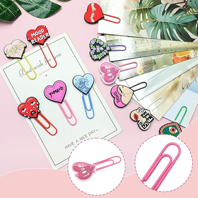 Cute Paper Clips,20Pcs Cute Heart Bookmark Paperclip Bulk Metal Fun Loving Heart Planner Clip Charms Clamp Desk Accessories Stationery Colorful Office Supplies DIY gifts for Valentines Day Party Decor
