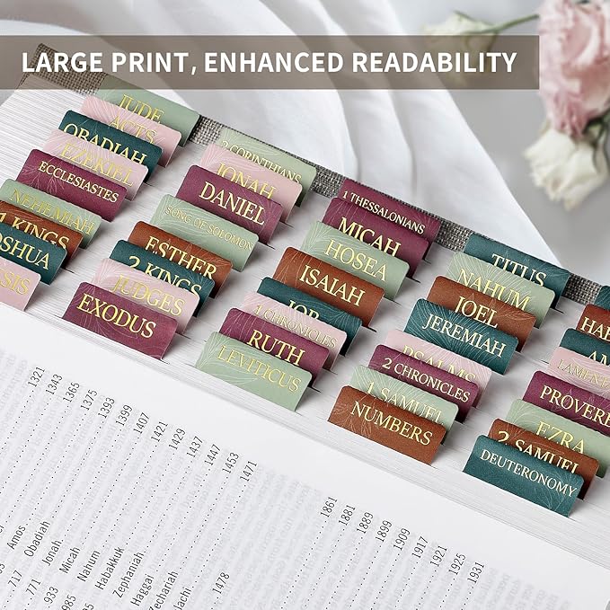 Bible Tabs for Women & Men, Laminated Bible Tabs for Study Bible, Large Print Neutral Bible Tabs for Easy Navigation, Bible Index Tabs, 66 Tabs Old & New Testament, Extra 9 Blank Tabs - Leaves