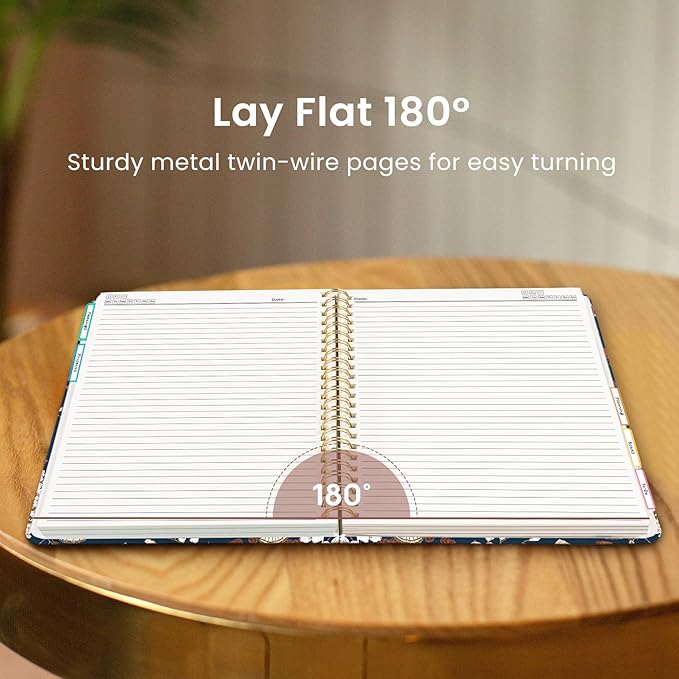 Hardcover Spiral Journal Notebooks for Work With Removable Dividers & Tabs, 8.5"x11" 5 Subject Notebook for Note Taking & Organizer, A4 College Ruled Lined Journal for Women & Writing, Golden Flutter, 280 Pages
