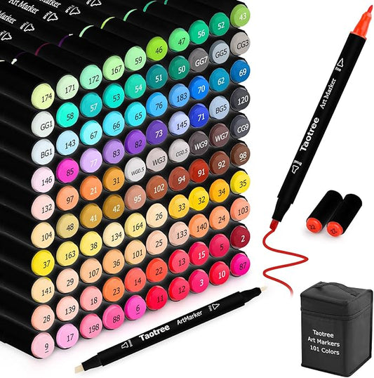 Taotree Alcohol Markers, 101 Colors Dual Tips Art Markers Pens Set, Chisel & Fine Sketch Pens, Art Supplies Kit for Artist Adult Coloring Books Colors, Painting, Drawing, Blending and Sketching