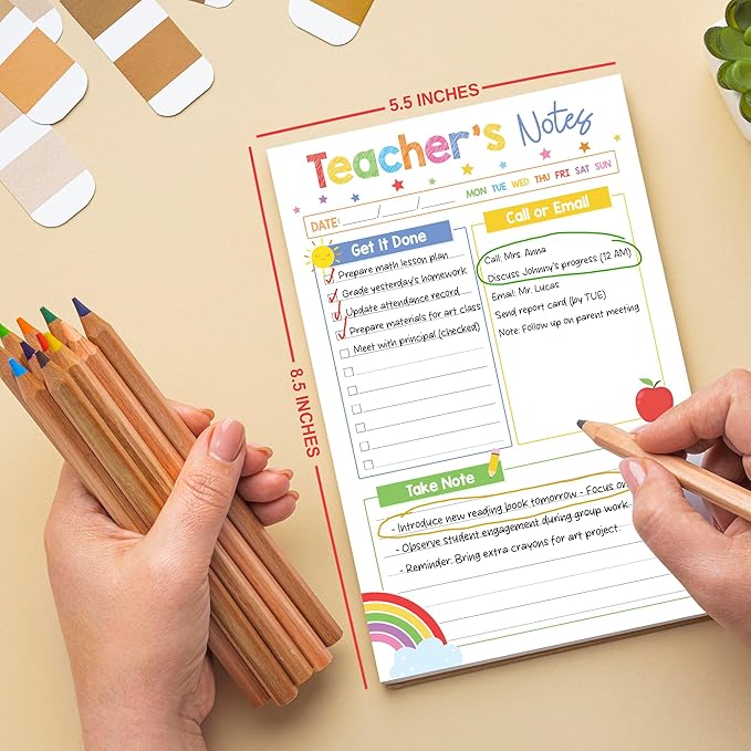 Teacher Gifts, Gifts for New Teachers, Colorful Teacher Notepad, To-Do List Notepad, Stationery Must-Have Supplies for Preschool, Elementary, Middle, and High School Teachers
