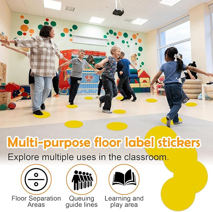 Classroom Floor Stickers Floor Marker Dots, 40Pcs Carpet Spot Markers Line Up Dots Spots, Carpet Circles Carpet Dots for Classroom Decoration Table Teacher Supplies (Yellow)