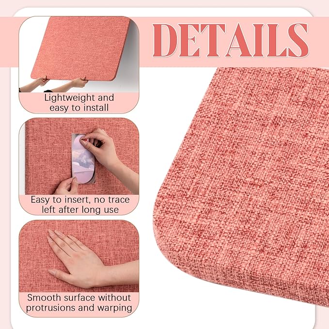 36" x 24 Linen Fabric Bulletin Board Pinboard for Walls Display Frameless Pinboard Display Notice Memory Board for Office Home Walls Kitchen Easy to Install(Coral Red)