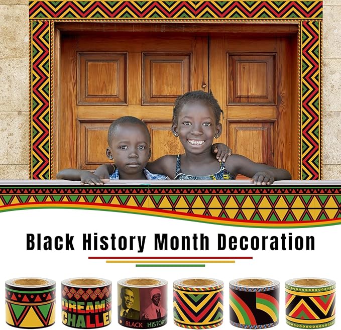 6 Rolls 206.69ft Bulletin Board Decorations Bulletin Board Borders Roll for Classroom Scalloped Trim School Borders for Back to school Theme Classroom Office Decor Supplies(Black History Month)