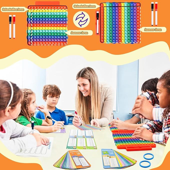 Addition Flash Cards + Multiplication Flash Cards + Math Board, Math Flash Cards & Chart, Times Table Manipulatives for Preschoolers 3rd,4th,5th,6th Grade