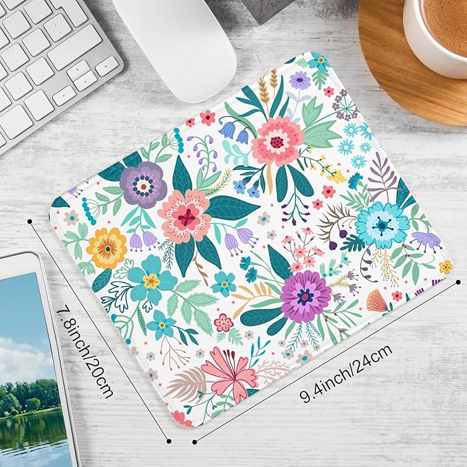 Flower Square Mouse Pad,Non-Slip Rubber Base Mouse Pad,Home Office Decoration Desktop Accessory,Laptop Mouse Pad for Office Laptops,9.4x7.8x0.12inch 6
