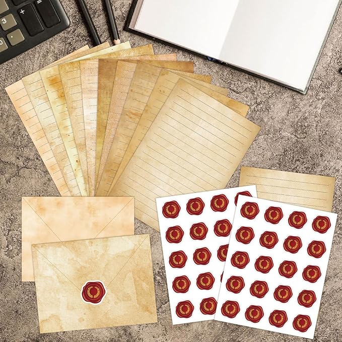 160 Pcs Stationery Paper Envelopes Set Includes 50 Lined Writing Paper & 50 Envelopes with 60 Colorful Round Dot Stickers, Vintage Letter Writing and Stationery Paper Envelopes(10Style)