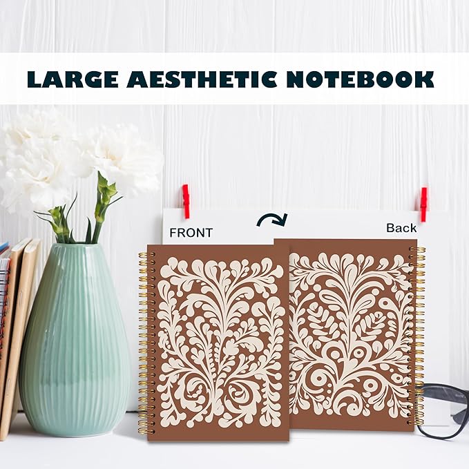 BearCake Aesthetic Spiral Notebook Journal For Women,Floral Notebook,Notebooks for Work Note Taking,Boho journal,Notebook,Brown pure pattern College Writing Notebook for Gifts,Spiral Notebook 5.5x8.3