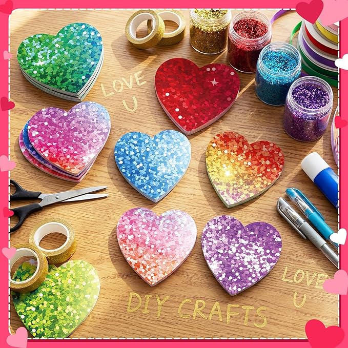 Teling 24 Pack Valentine's Day Sticky Notes Heart Shape Sticky Notes 3 x 3 Inch Sequins Notepads Bulk Cute Memo Pads for Galentines Party Gifts School Office Supplies (Bright)