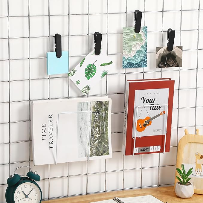 4 Pack Wall Grid Panel Accessories Gridwall Shelf Metal Wire Magazine Holder Literature Display Book Mail Card File Organizer Bookshelf Hooks for Exhibition Trade Show Office Retail (White)