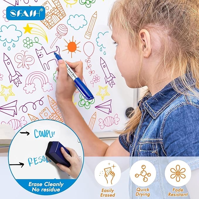SFAIH Gifts for Kids - 12 Pack Dry Erase Markers, 12 Colors Low Odor Whiteboard Markers for Children, Perfect Stocking Stuffer, Travel Drawing & Learning, Home & School Use, Non-Toxic