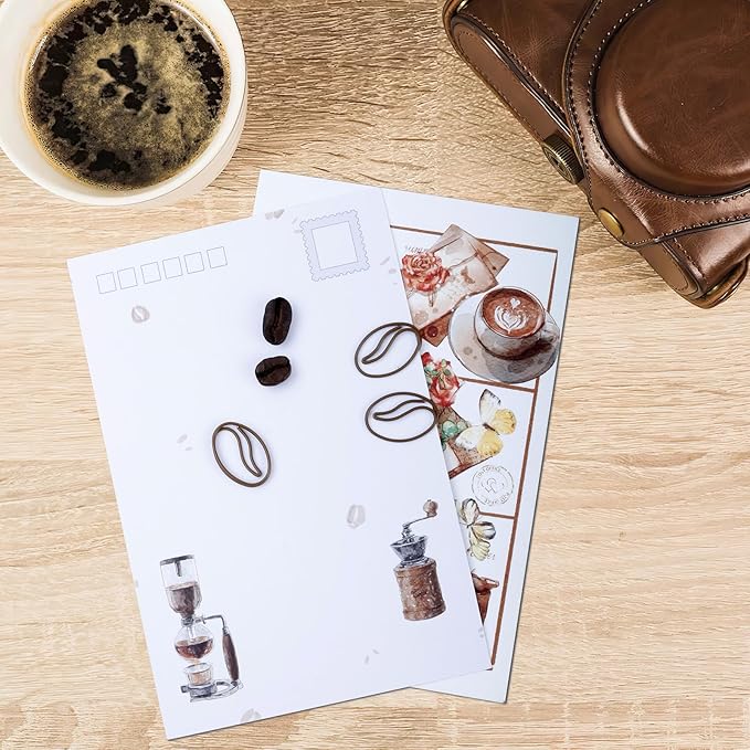 Coffee Bean Paperclip Coffee Bean-Shaped Paper Clips Coffee Introduction Card Clip Java-Shaped Paperclips for Coffee Lovers Café Pros Gifts Postcards Office School Decor Bookmarks (120 PCS)