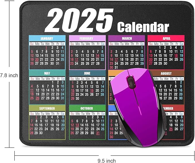 Calendar Mouse Pad with Non-Slip Rubber Base, Premium-Textured & Waterproof Mousepads with Stitched Edges, Mouse Pads for Computers, Laptop, PC, Office & Home (2025 Black)