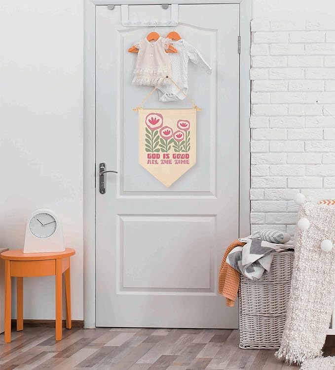 Canvas Banner Flag Sign Pennant Wall Decor Gift for Nursery Reading Room Playroom Bedroom Door,Girly Bible Verse Trendy Scripture Affirmation-Christian Poster Art for Girl-God is Good All the Time