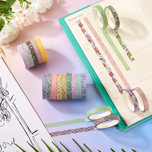 20 Rolls Scrapbook Tape 7 mm Floral Decorative Tape Set Floral Tape Pack Aesthetic Colored Tape Rolls Stickers for Crafts DIY Scrapbook Bible Study Journaling Planner Supplies