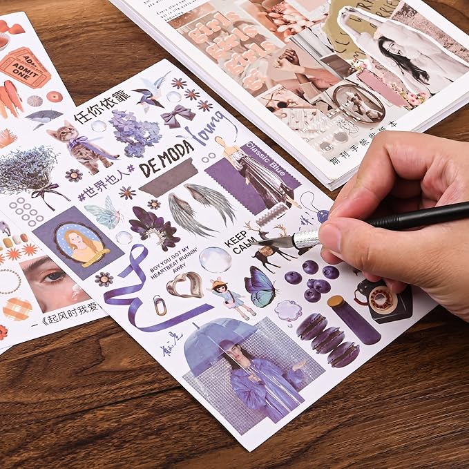 Vintage Washi Stickers for Scrapbooking, Scrapbook Stickers for Junk Journals, 50 Sheets Aesthetic Sticker Book for Journaling Supplies,Art Bullet Journals for Adults Teens Girls with 1pcs Carving