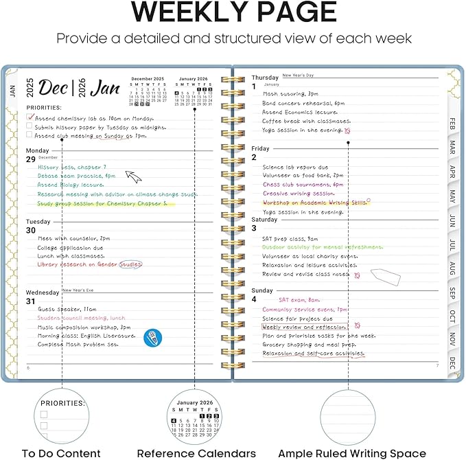 2026 Planner, Weekly and Monthly Calendar Planner, January 2026 - December 2026, Hardcover 2026 Calendar Book with Tabs For Women & Men, Inner Pocket, Spiral Bound, Perfect for Office Home School Supplies - A4 (8.5" x 11"), Blue