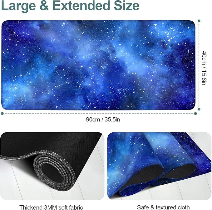 Extended Gaming Mouse Pad Large Desk Mat Anti-Slip Rubber Base & Durable Stitched Edges for Gamers Smooth Mouse Writing Surface for Desk Office/Home (Starry Sky, 35.4x15.7Inch)