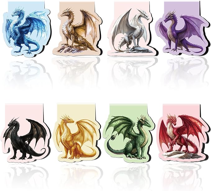 Cool Dragon Magnetic Bookmarks, 8 Pcs Fantasy Power Dragon with Wings Magnet Page Markers Unique Book Clips for Reading, Gifts for Men Boys Book Lovers Students Teachers Office School
