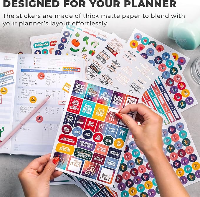 Clever Fox Planner Fitness Sticker Set - Monthly, Weekly & Daily Planner Stickers 16 Sheets Set of 840+ Unique Stickers (Fitness & Nutrition)