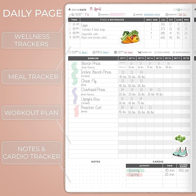 Clever Fox Fitness Journal PRO – Daily Workout Planner with Meal Planner & Habit Tracker – Gym Exercise Log Book for Women & Men – Fitness Planner Notebook – Lasts 6 Months, 7x10” - Rose Gold