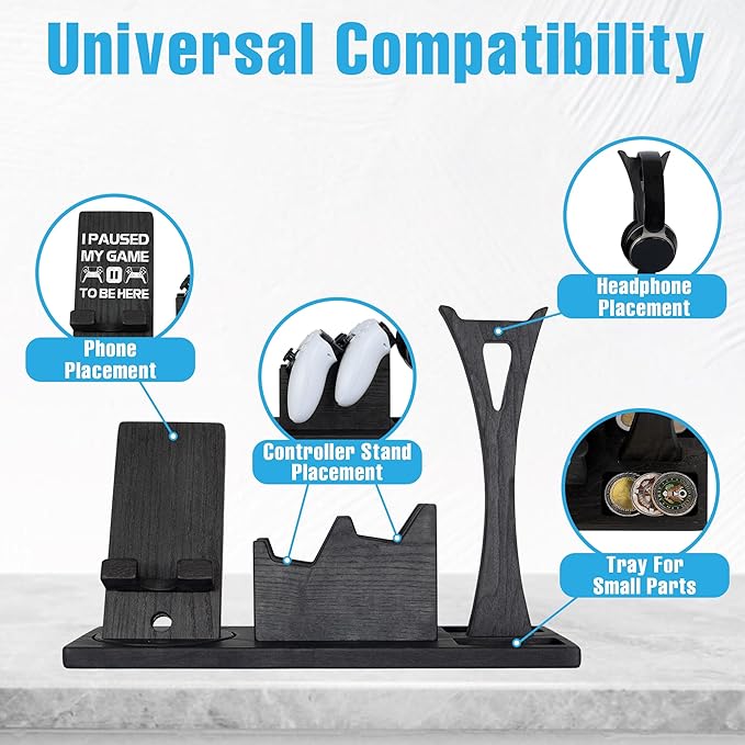 Gaming Accessories Organizer with Headphone Holder, Rotatable Phone Stand & Controller Stand - Unique Gamer Gifts Controllers Holders Gaming Equipment, Gifts for Gamers Controller Holder