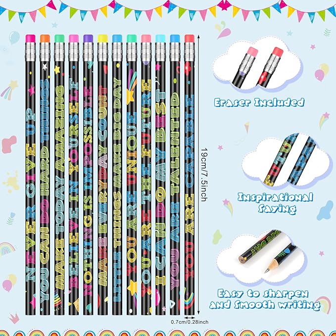 100 Pcs Motivational Pencils Bulk, Fun Inspirational School Pencils for Classroom, Cute Wood Pencils with Encourage Positive Sayings, Back to School Supplies for Kids Student Teacher Classroom Reward