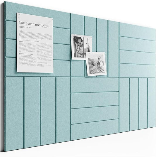 Bumusty Large Cork Board Alternative-36 x 24" Felt Bulletin Board Tiles, with 30 Pushpins, 40 Adhesive Tabs, 6-Pack Slat Wall Paneling, Cork Boards for Office Push Pin Board Felt Board-Aqua Blue
