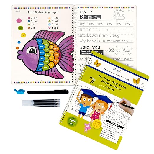 Magic Grooved Writing Practice for Kids, Preschool Learning Activities Tracing Books for Ages 3-5, 6-8, Reusable Grooved Handwriting Practice for kids 5-7,Gifts for 5 Year Old Boy and Girls(8.7×6.9in)