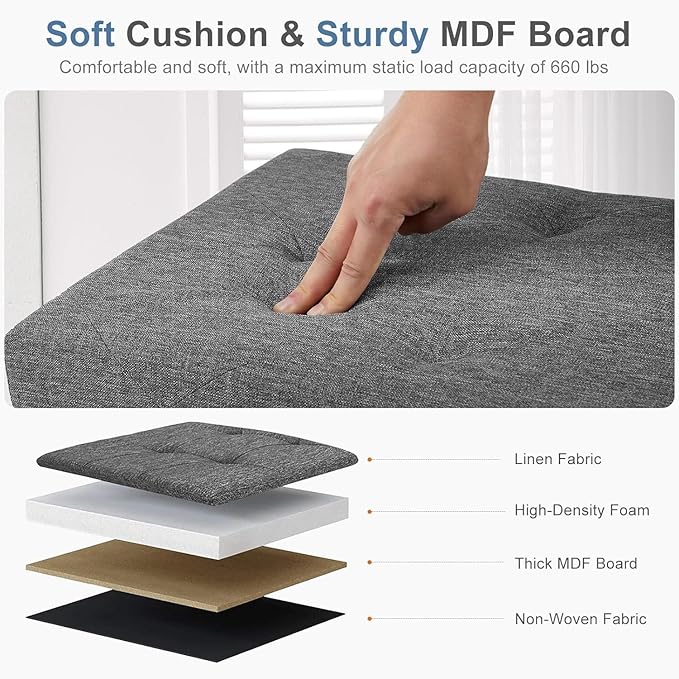 DUMOS 30in Foldable Storage Ottoman Bench, Storage Chest, End of Bed Foot Rest Stool with Padded Seat, Bedroom Bench for Living Room, Bedroom, Support 660lbs, Grey